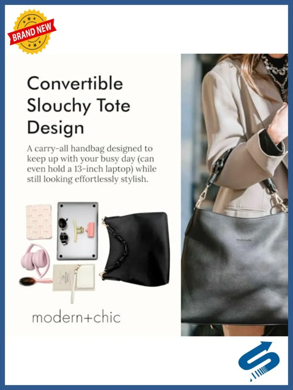 Vegan Leather Convertible Slouchy Tote Crossbody Shoulder Bag for Women